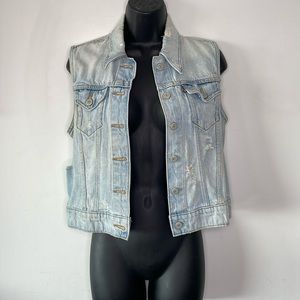 Levi Distressed Sleeveless Blue Jean Jacket sz MED
